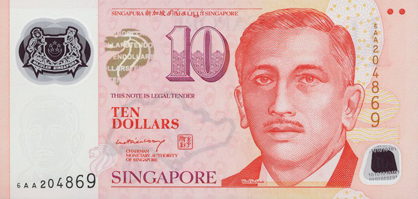 SGD Ten Signapore Dollar Banknote Front