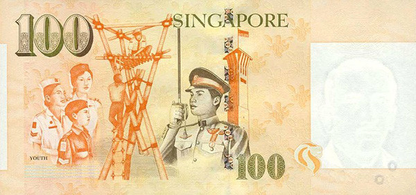 SGD One Hundred Signapore Dollar Banknote Back