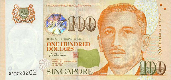 SGD One Hundred Signapore Dollar Banknote Front