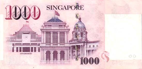 SGD One Thousand Signapore Dollar Banknote Back