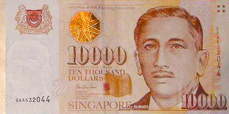 SGD Ten Thousand Signapore Dollar Banknote Front