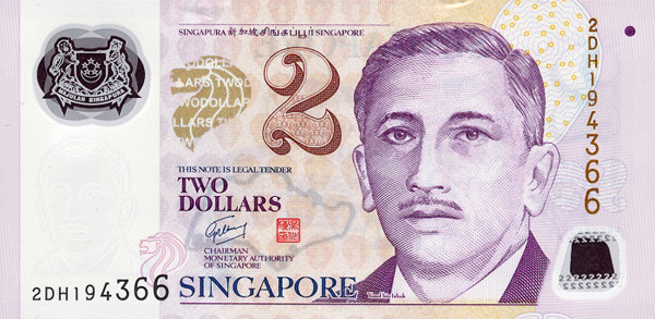 SGD Two Signapore Dollar Banknote Front