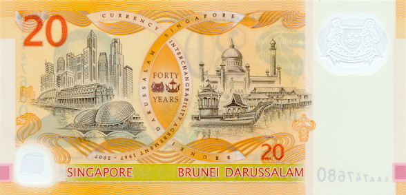 SGD Twenty Signapore Dollar Banknote Back