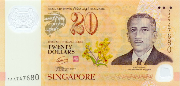 SGD Twenty Signapore Dollar Banknote Front