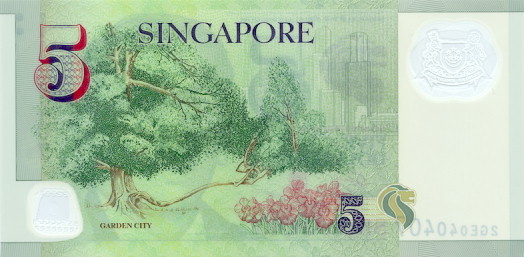 SGD Five Signapore Dollar Banknote Back